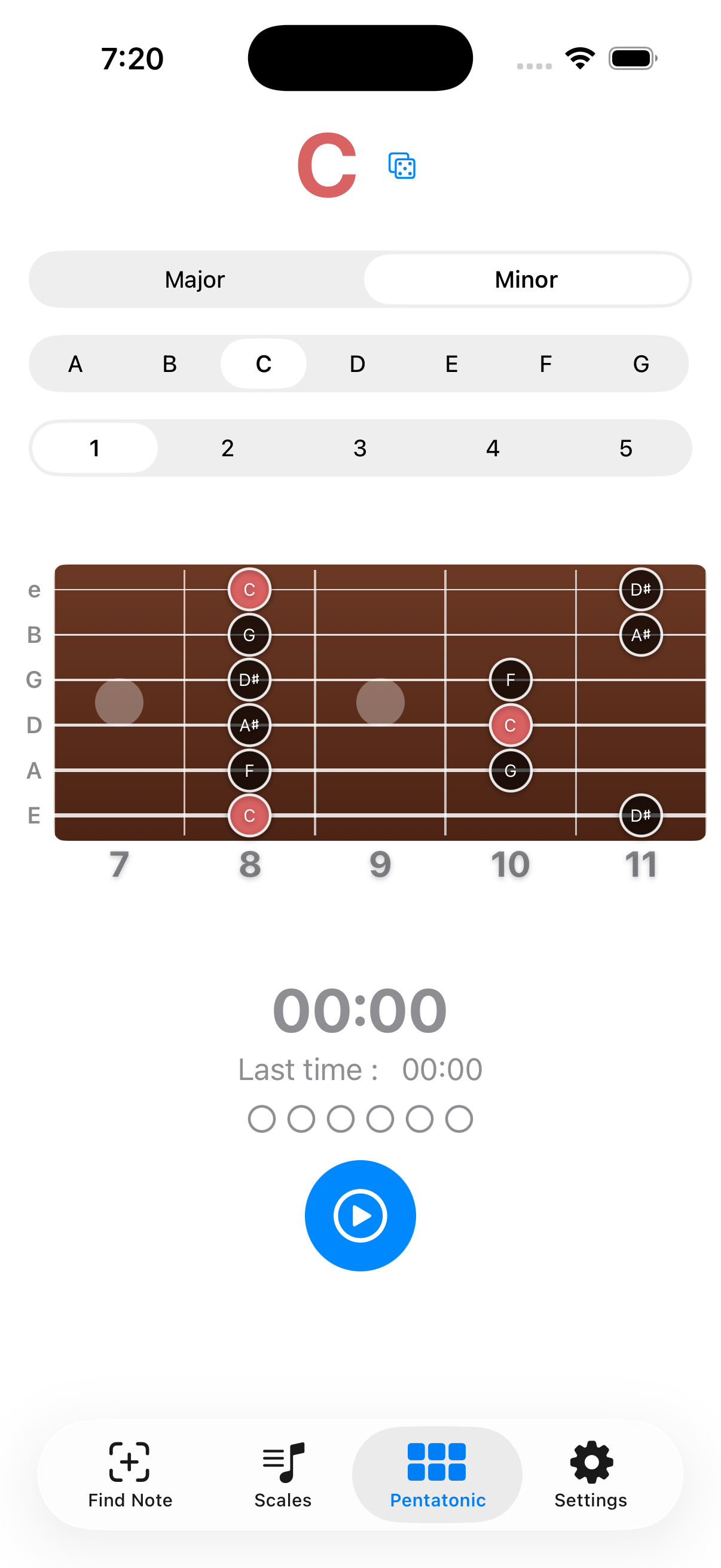 OneBeat Guitar Play pentatonic exercise