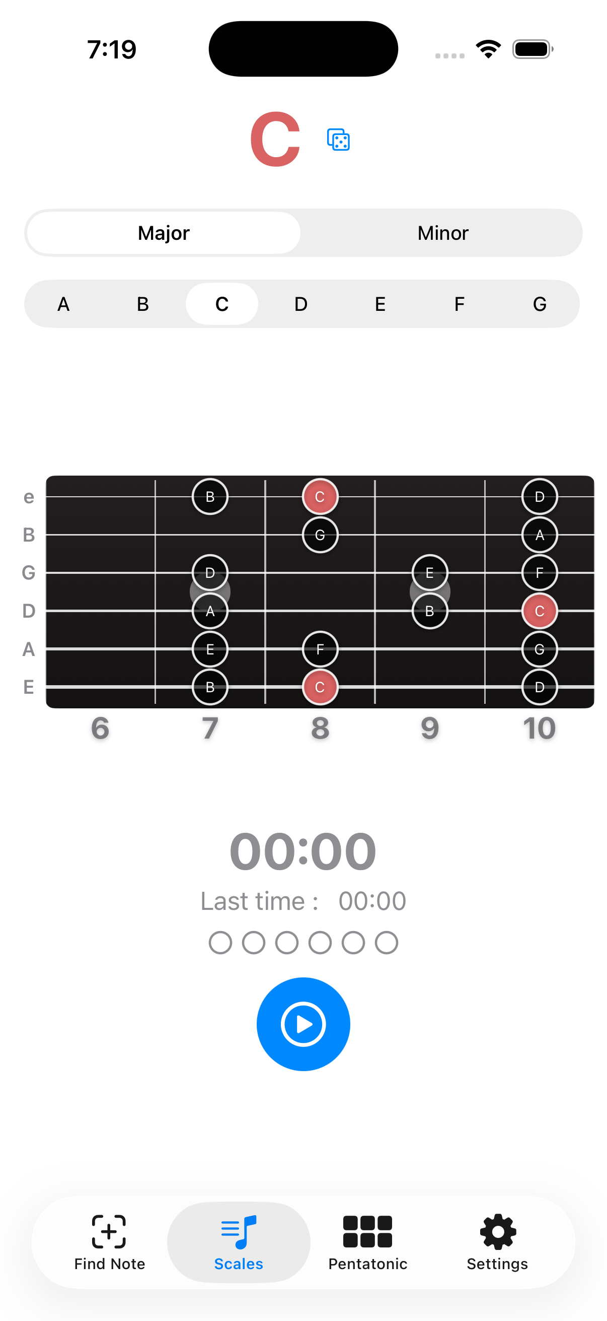 OneBeat Guitar Play scales exercise